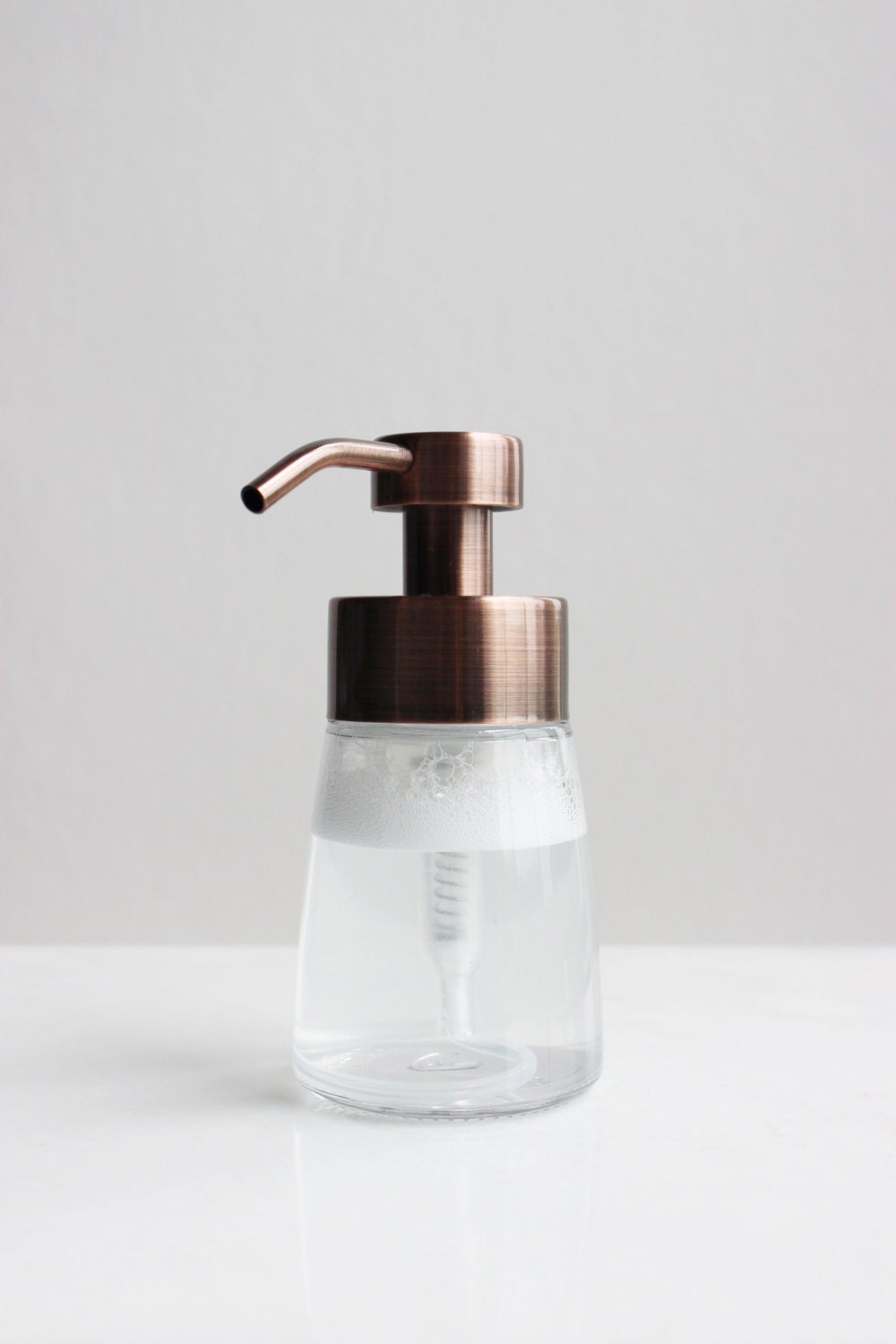 Small Glass Foaming Soap Dispenser with Copper Metal Pump