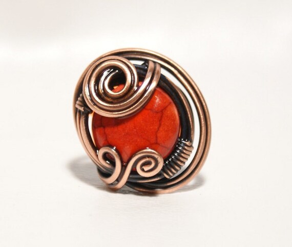 coral ring-wire ring jewelry-copper ring-adjustable wire wrapped copper ring -wire wrapped jewelry handmade-copper jewelry