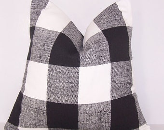 Black Check Pillow, Toss Pillow, Black Buffalo Check Pillow Cover, Euro Pillow, Sham, Lumbar,Couch Pillow,Throw Pillow,Bedding,Various Sizes