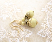 Sunshine Yellow Swarovski Pearl Earrings - Antique Gold Pastel Yellow Earrings - Summer Yellow Jewelry - Yellow and Gold Dainty Earrings