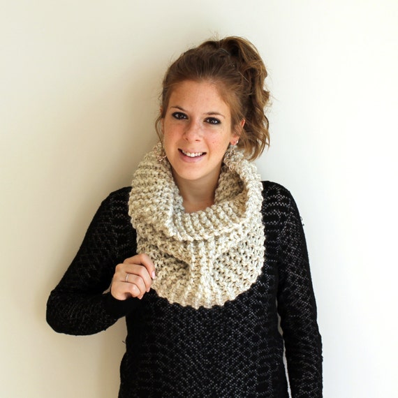 Knitted Textured Scarf Cowl Chunky Wheat Sotterley by PeonyKnits