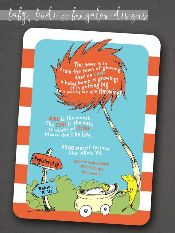Dr. Seuss Baby Shower Invitation 5x7: Printable and