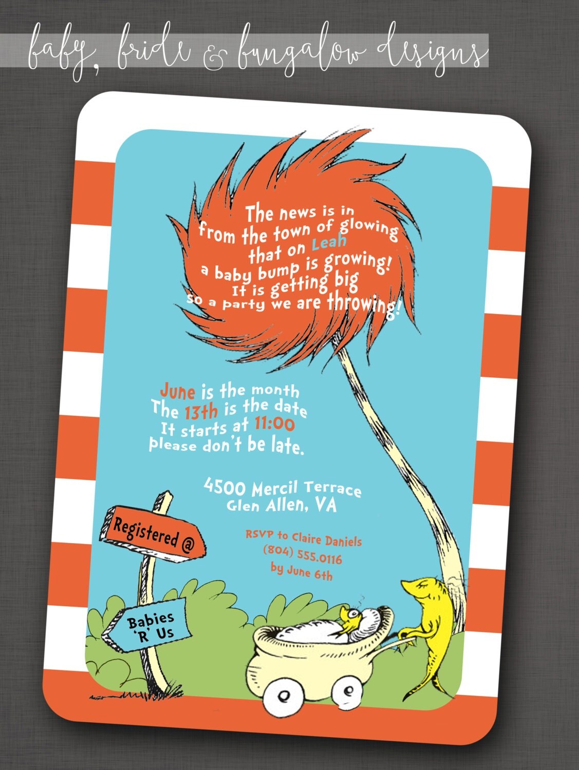 Dr. Seuss Baby Shower Invitation 5x7: Printable and