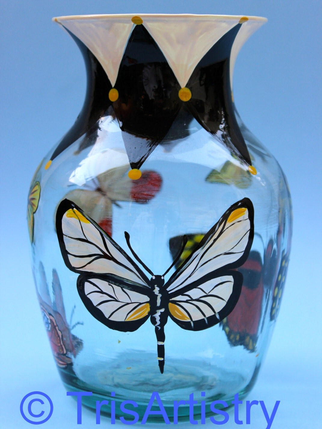 Hand Painted Butterfly Vase Black & White Harlequin