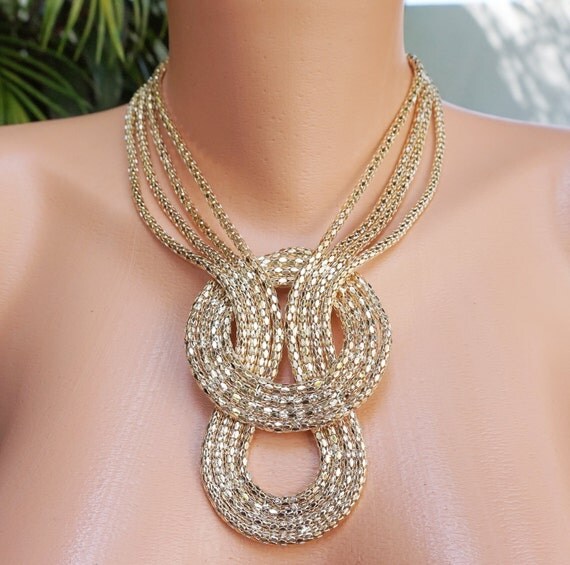 Gold statement necklace golden bib necklace by TheFashionBandits