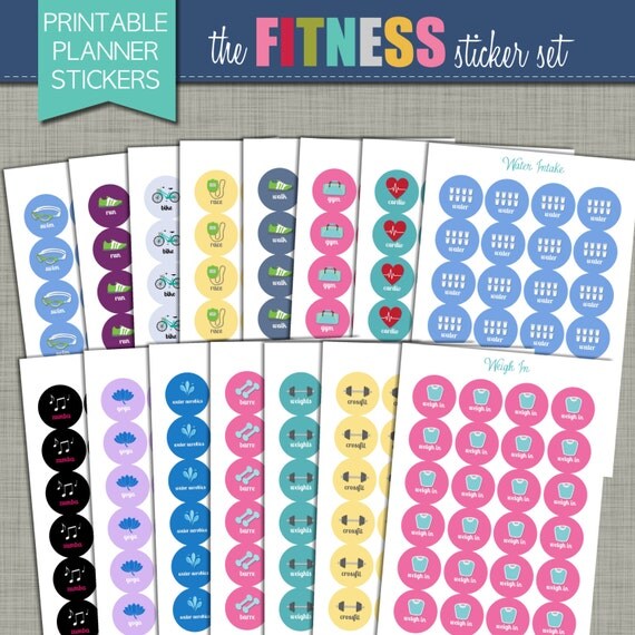NEW Printable Planner Stickers Fitness Set 3/4