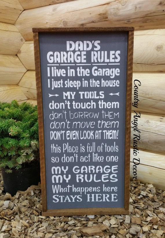 rustic DAD'S GARAGE RULES Handmade Wood Typography Sign