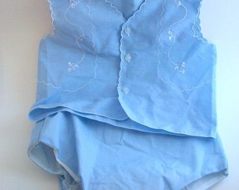 Vintage Baby Clothes, Baby Outfit, Blue Outfit, Baby Boy Outfit, Nautical Outfit, Embroidered Anchors, Baby Blue, Blue & White, Baby Gift