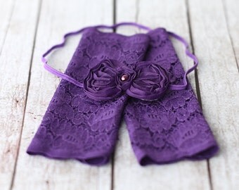 Newborn Leg Warmers, Leg Warmers, Purple Headband, Baby Leg Warmers, Girl Photo Props, Flower Headband, Photography Props, Photo Props