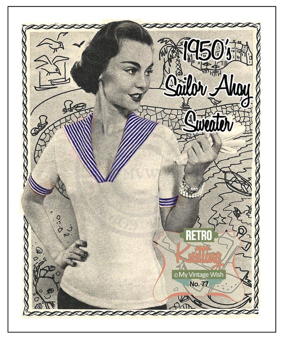 1950s Sailor Ahoy Pin Up Sweater Vintage Knitting by ...