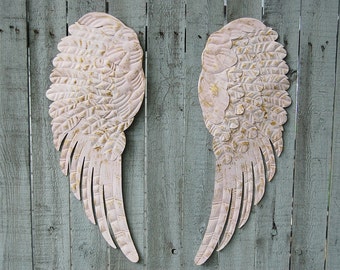 Angel Wings, Shabby Chic, Pink, Gold, Large, Metal, Upcycled, Hand Painted, Shabby Chic Decor, Boho Chic, Wall Decor, Nursery Decor, Gift