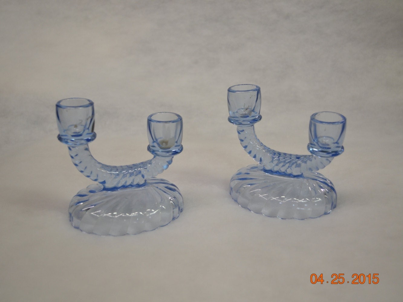 Pair Of Vintage Blue Glass Candle Holders By Sewcreativeinteriors 0678