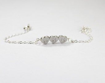 Custom date bracelet ,Three hearts bracelet,Wedding Date,Personalized Birth Date Bracelet, Anniversary Gift ,Keepsake Gift, Custom Date Gift