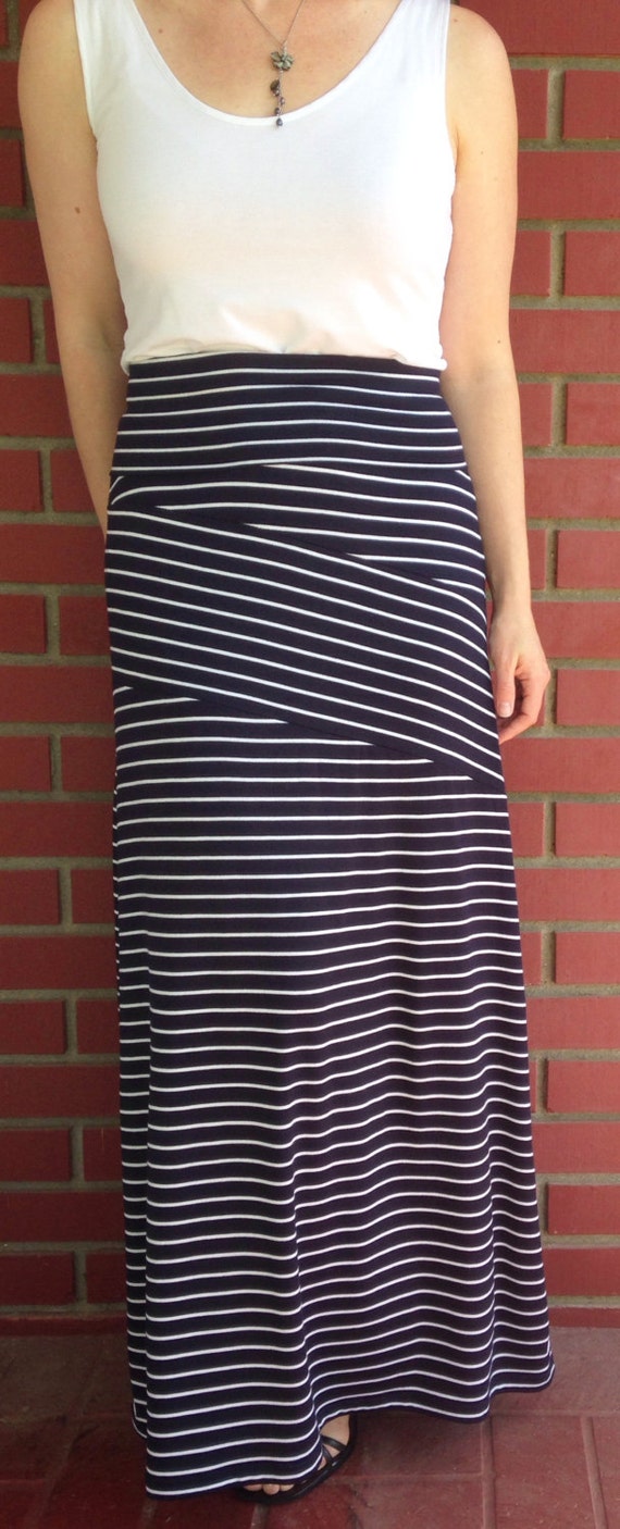 Maxi Skirt Navy & White Multi Directional by JuneDesignsClothing
