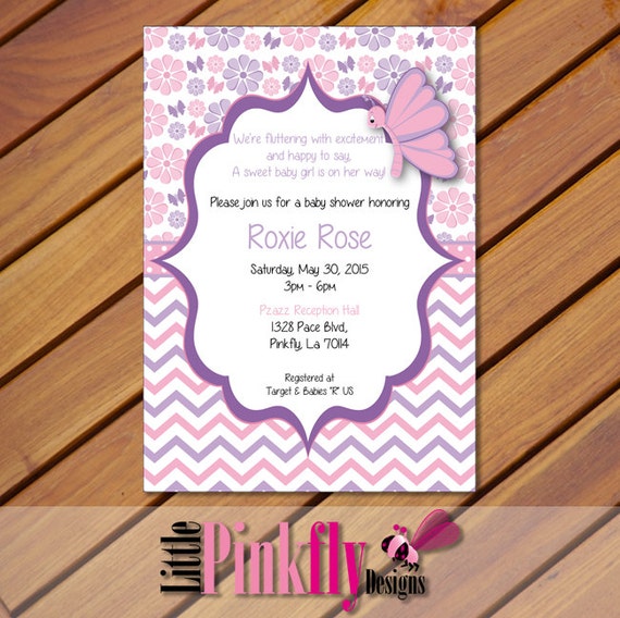 Pink And Purple Butterfly Baby Shower Invitations 6