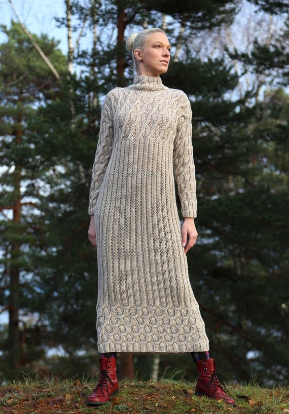 Instant Download PDF pattern. Hand knitted long dress with