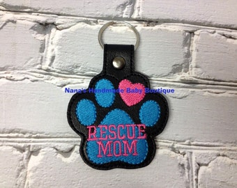 RESCUE MOM Paw Print - In The Hoop - Snap/Rivet Key Fob - DIGITAL Embroidery Design