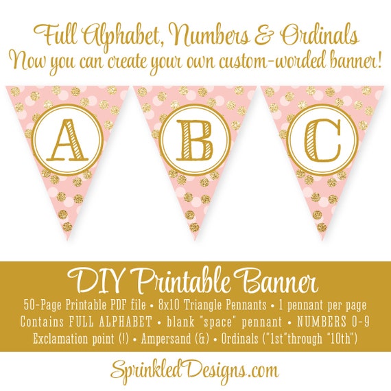 blush pink gold glitter printable full alphabet banner