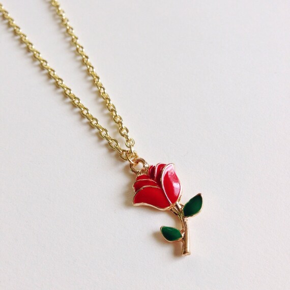 Beauty and the Beast Rose Necklace by SpoonfulofWhimsy on Etsy