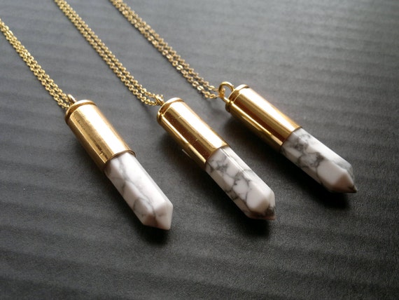 Bullet Necklace Gold Howlite Bullet Pendant Howlite Jewelry White ...