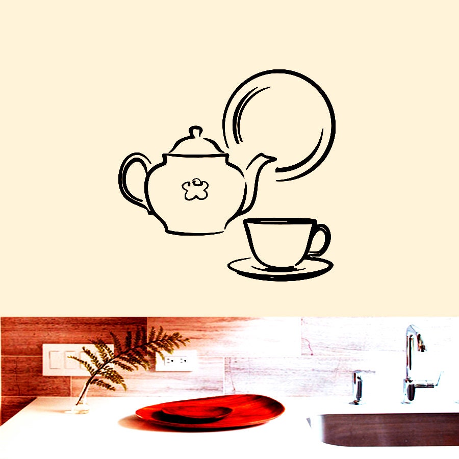 Wall Decals Kitchen Teapot Cup Decal Vinyl Sticker Home Decor