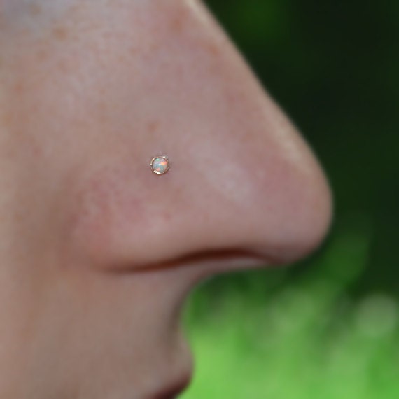 2mm White Opal Nose Stud Gold Nose Ring 18 Gauge Tragus   Il 570xN.750044442 Od76 