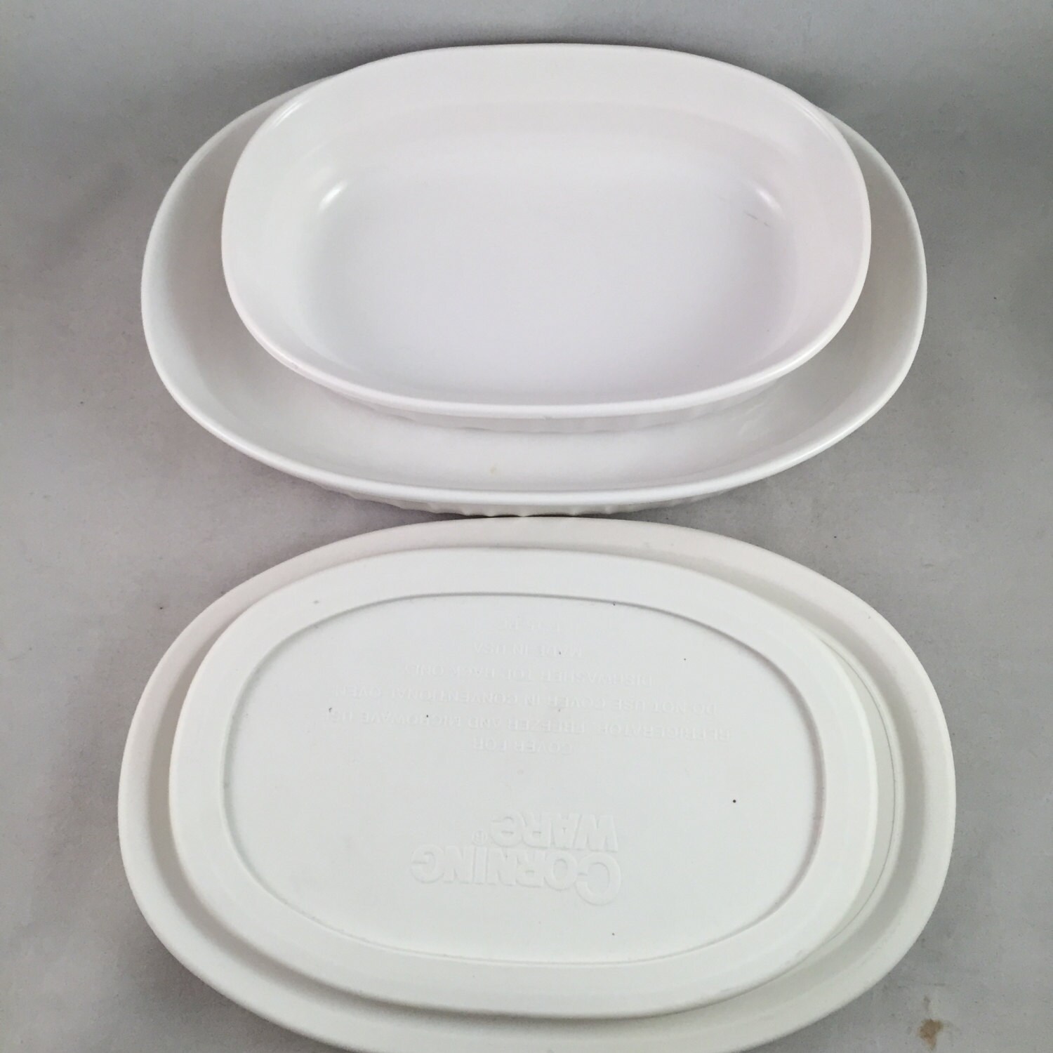 Vintage Corning Ware French White Casserole Dish Set of 2 With 2 Lids