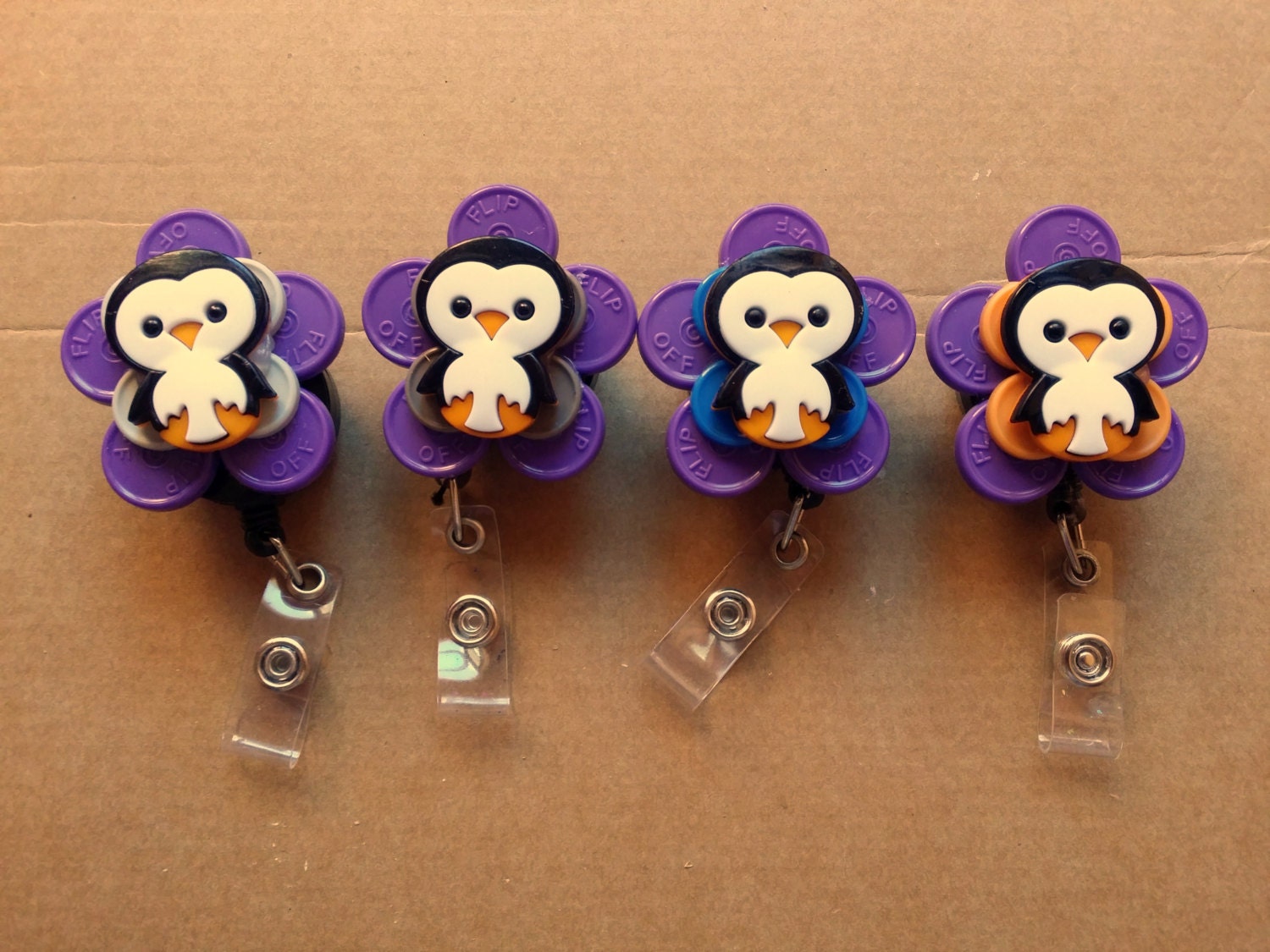 Penguin Accent Recycled Medication Vial Cap Id Badge by HavenKnots