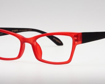 Red Cat Eye Glasses, Reading Glasses, Red eyeglass frames, Rubberized Matte Red Frame/ Matte Black Temples, Cateye, Eyejets Eyewear