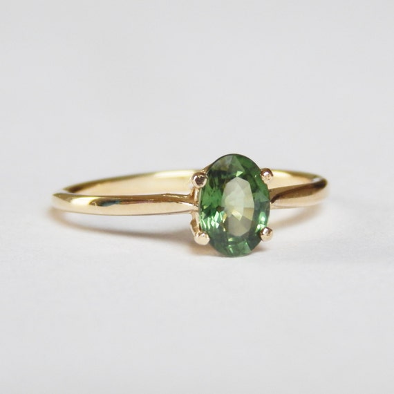 0.90 ct Natural Green Sapphire Ring in 0.925 by OliviaRoseSilver