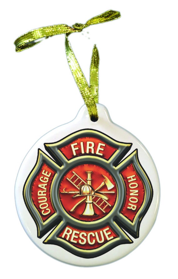 custom ornaments Fire Rescue seal firefighter by LuckyDogPrinting