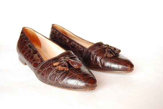 7 1/2 B Vintage Ralph Lauren Shoes Crocodile Leather Loafers