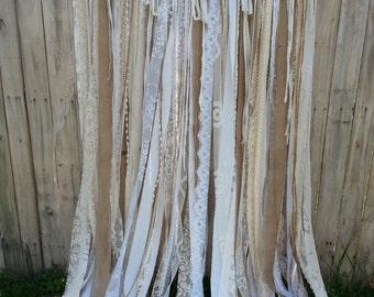 Burlap Lace Backdrop, 6' - Burlap Wedding Garland, Hippie Backdrop ~ Gypsy Backdrop ~ Boho Backdrop long ~ Window Door Curtain ~ Bohemian