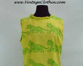 Rare Larger Sized 1960’s The Vested Gentress Tiger Novelty Print Mod Dress, Dress, , 60s Novelty Print Dress, 60s Tiger Print Dress,
