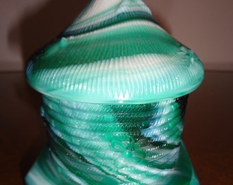 Enter Coupon Code DISCOUNT20 for 20% Off - Authentic Imperial Glass Slag Beehive Covered Jar in Jade Satin