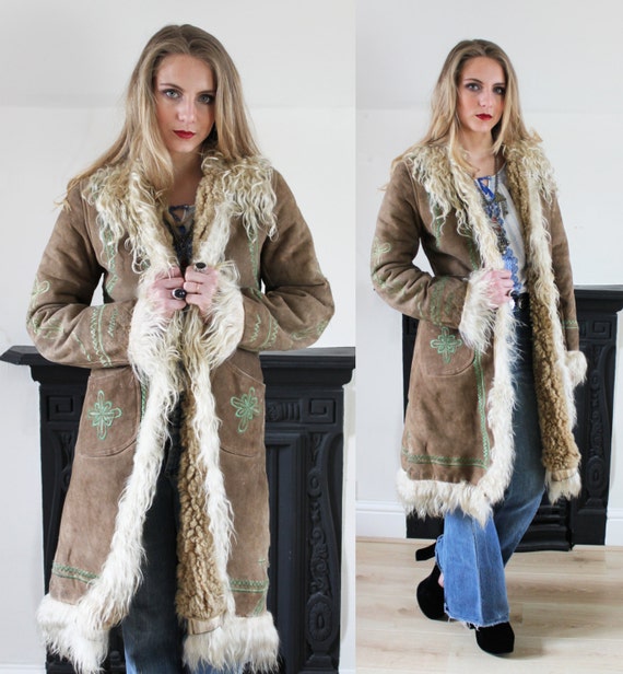 1960 S Afghan Embroidered Suede Yak Fur Coat Fur Coat And Plaid Shirt