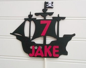 pirate ship cake topper, pirate birthday topper, pirate cake topper, pirate birthday, pirate party decor, pirate ship centerpiece