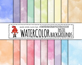 Watercolor digital paper: "PASTEL WATERCOLOR" with watercolor background papers in beautiful pastel colors, instant download (1254)