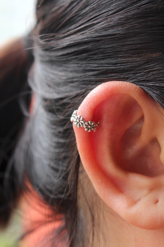Flower Ear Cuff Earring Sterling Silver Ear Cuff by JCoJewellery