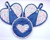 Dark Blue Hot Pads, Multicolor Pot Holders, Flowery Oven Mitts, Kitchen Decorating Ideas, Kitchen Decor Accessories