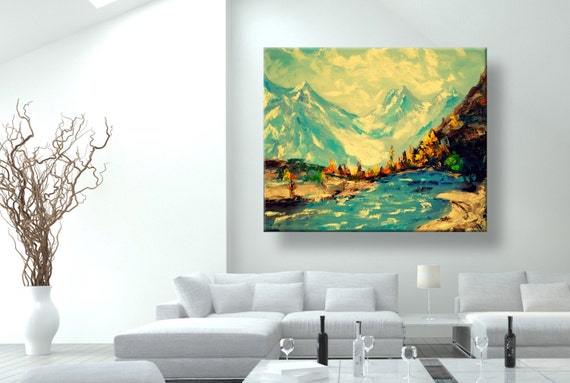 Oil painting Wall  art  Modern art  Mountains of Nepal  Canvas