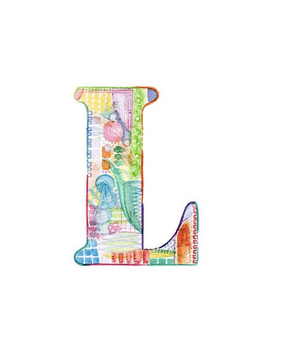 Letter L Watercolor Monogram Colorful Lettering By Emilymercedes