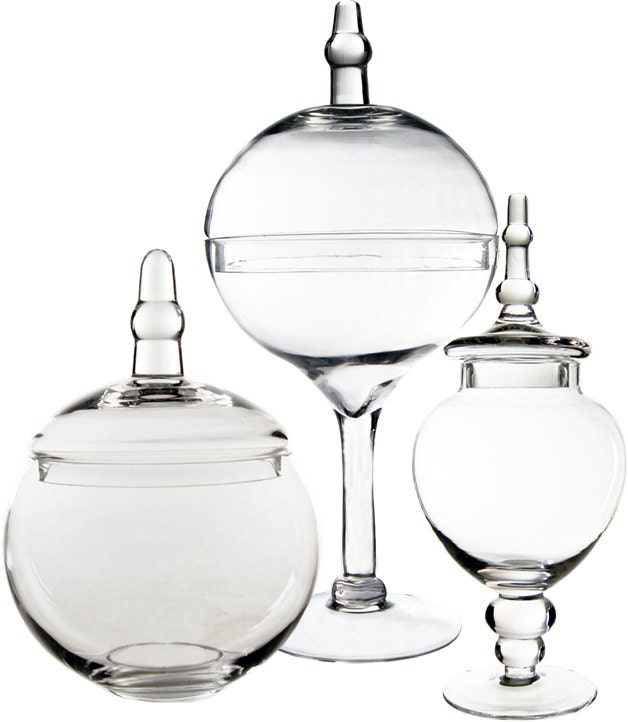 Apothecary Jar Glass Candy Buffet Jar Set of 3 pcs