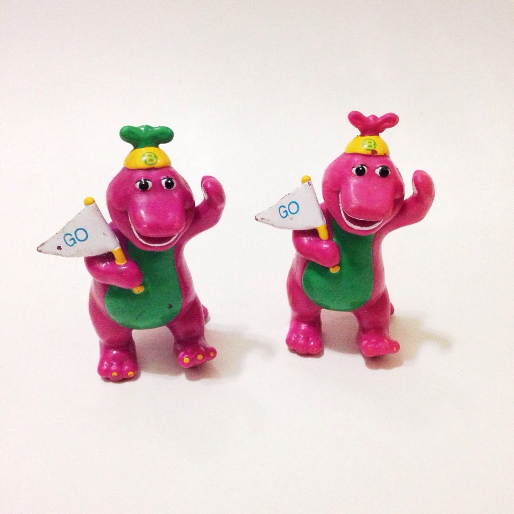 Small Barney Plastic Cake Topper Toys by MyThriftedGoodies on Etsy