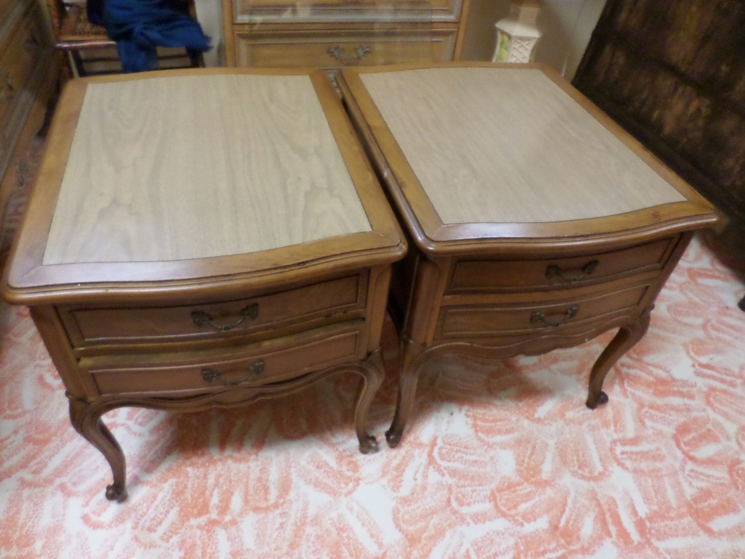 Vintage Pair 1959 Drexel Furniture TOURAINE CHATEAU DoubleDrawer End