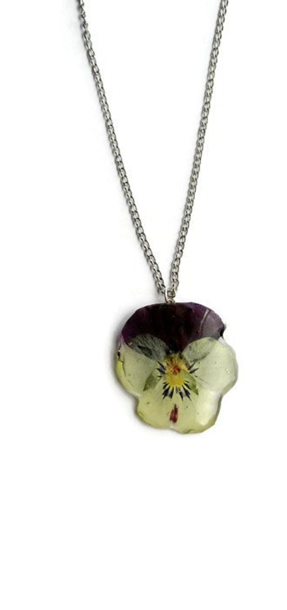 Floral jewelry pansy necklace Resin pansy pendant by ArtOreCrafts