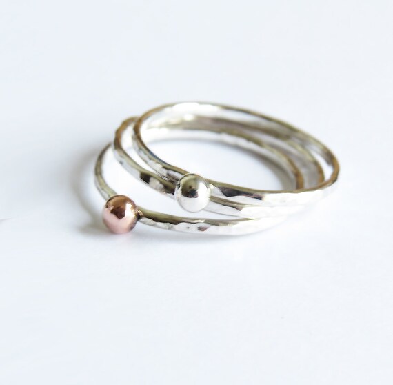 Rings - Tiny Dot Copper  Silver Ring - Thin Hammered Silver Rings ...
