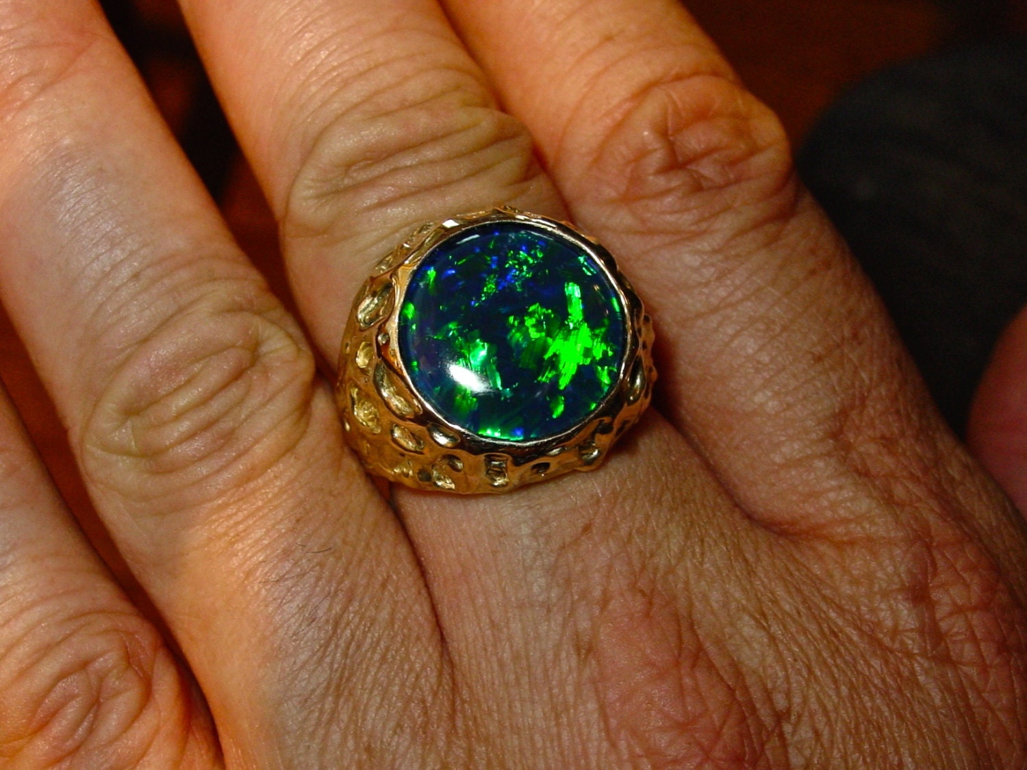 Men's opal ring. 16MM Round Natural Australian Opal by AmyKJewels