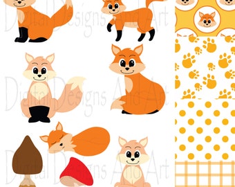 Fox clipart, Foxes clip art, Fox digital paper, Fox background, Orange digital paper,Cute fox clipart, Scrapbooking, Card Making