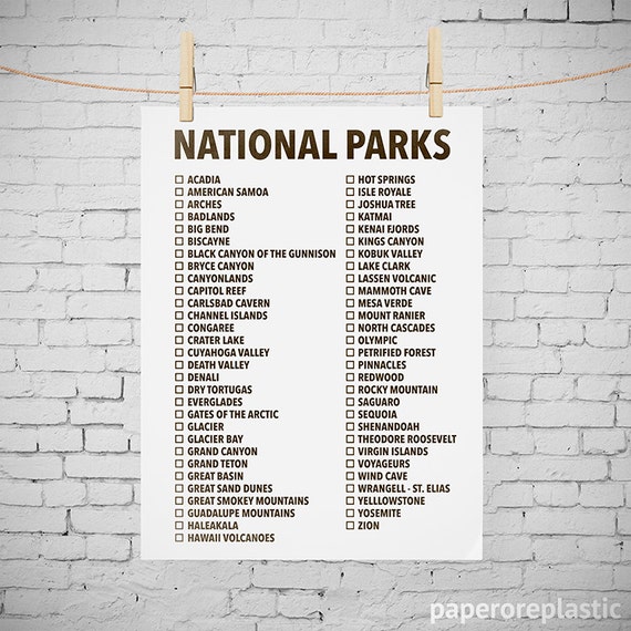 National Parks Checklist Instant Download Printable Print